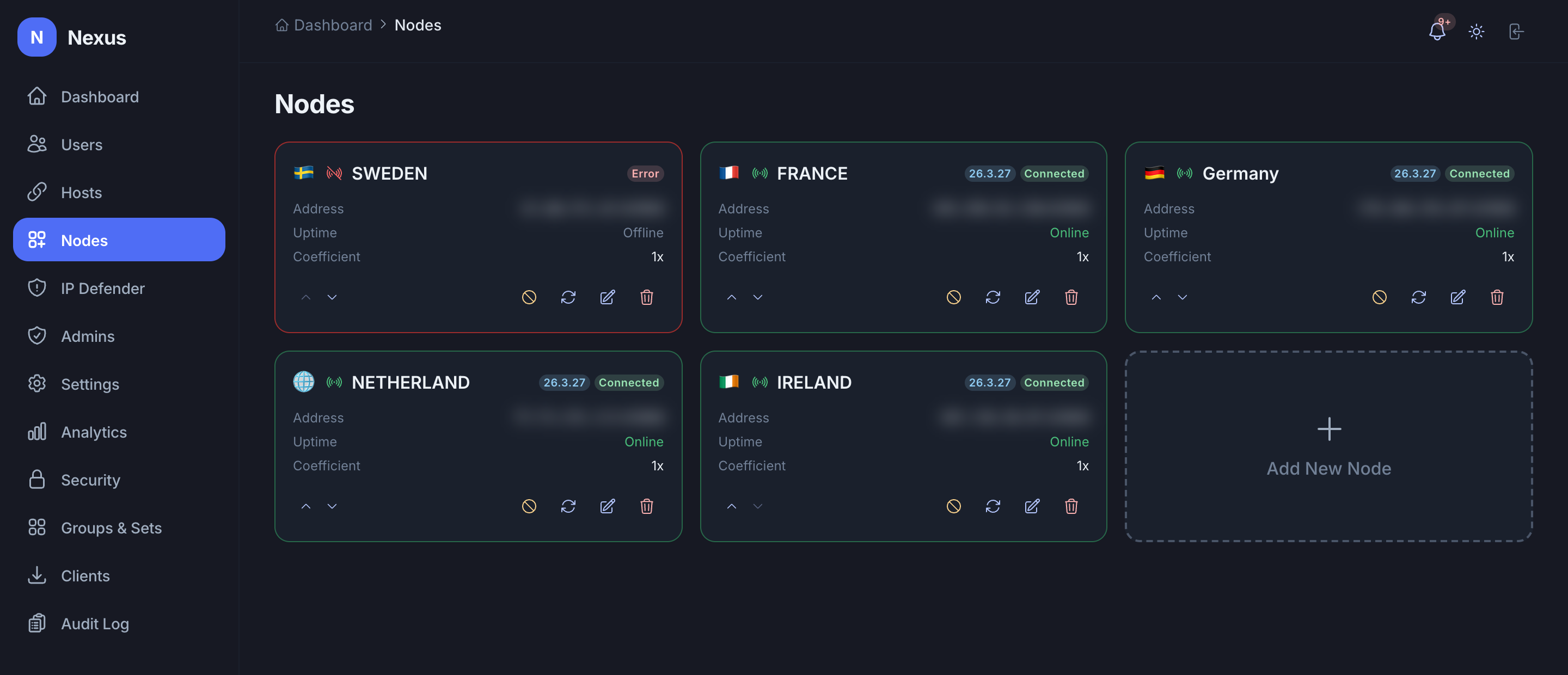 Multi-node fleet with live status and traffic